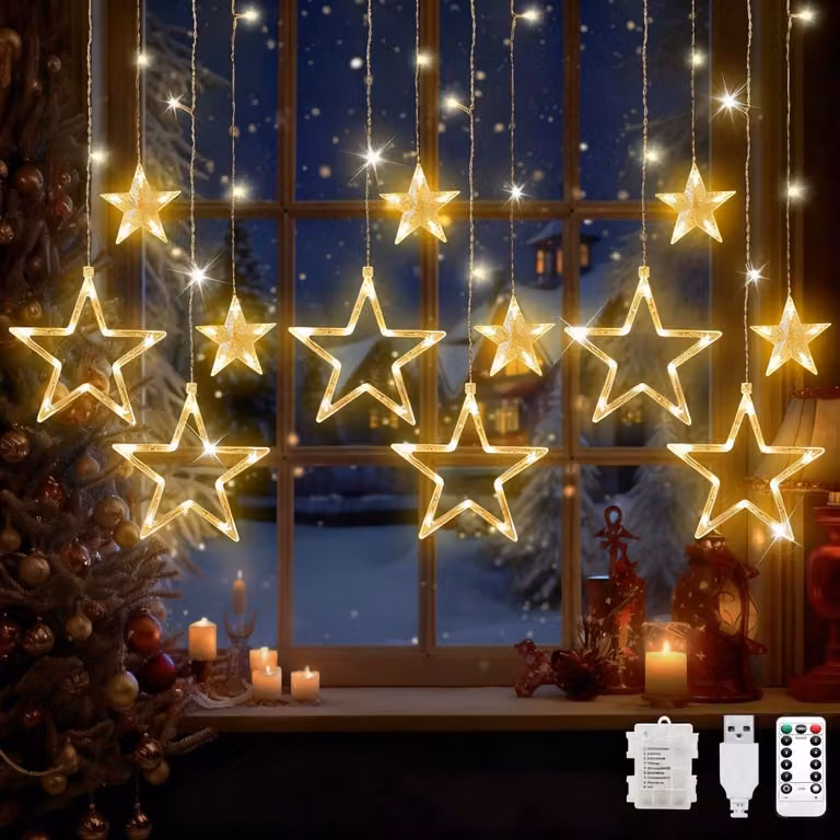 Ghirlanda luminosa a LED, lunghezza 3,5 metri, 126 LED bianco caldo, 8 modalità, timer, grado di protezione IP44
