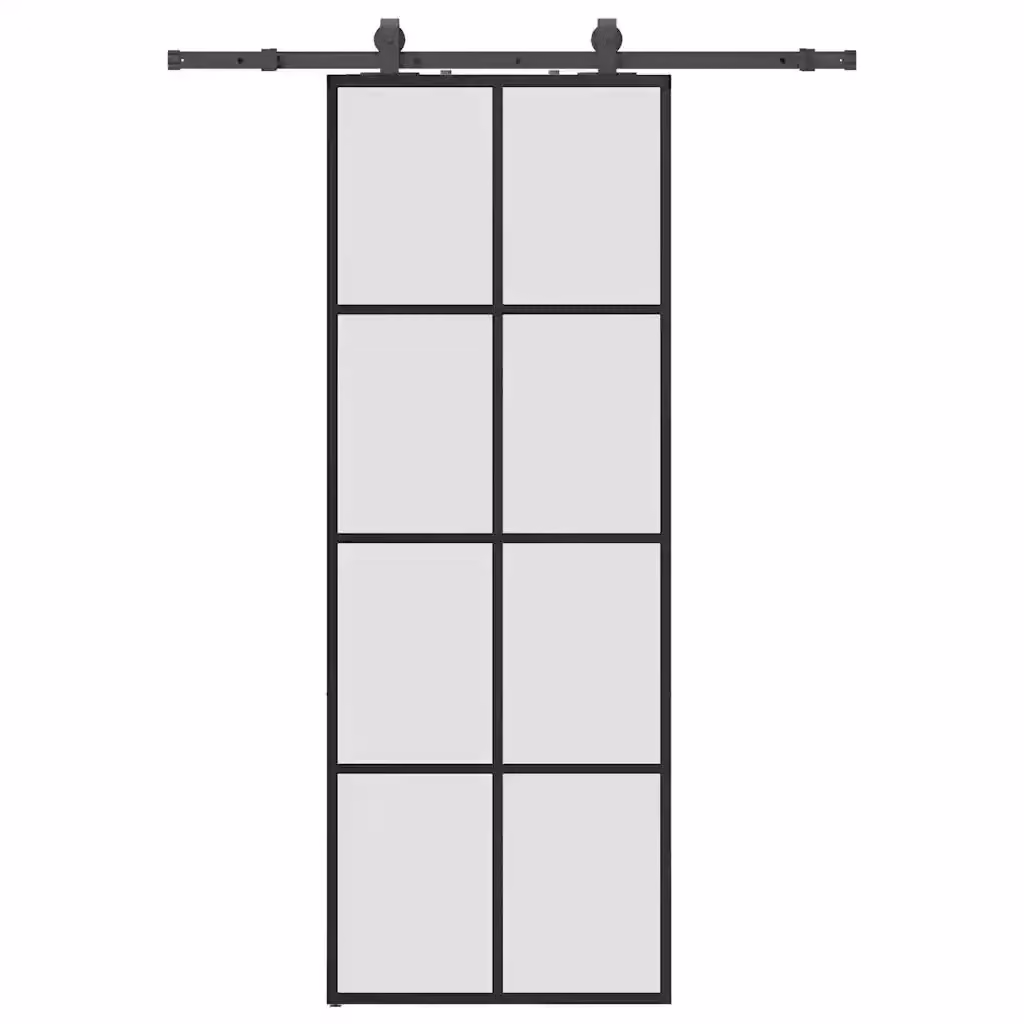 Porta Scorrevole Moderna vidaXL in Vetro Trasparente con Telaio in Alluminio e Ferramenta Nera L: 76 cm, H: 205 cm – 2