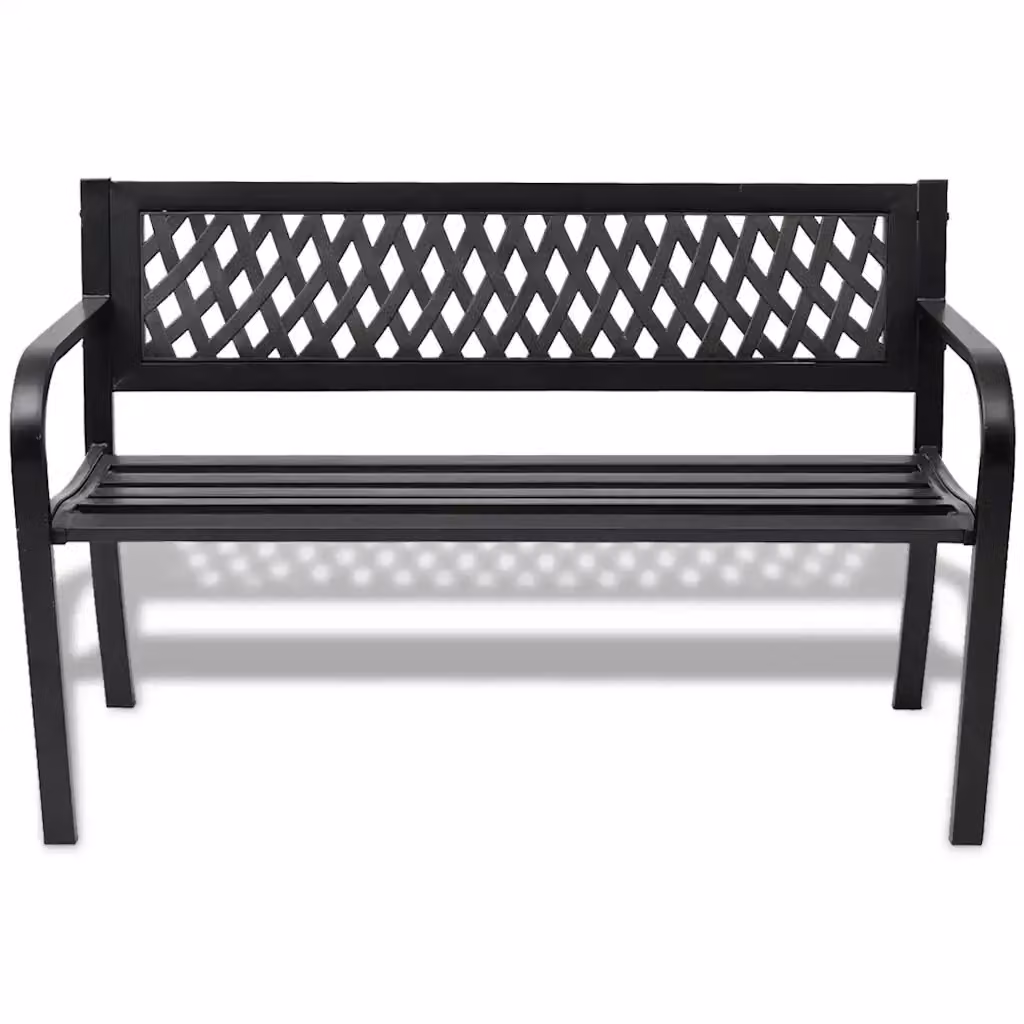 Panchina da giardino moderna con braccioli in acciaio nero opaco, larghezza: 118 cm – 2