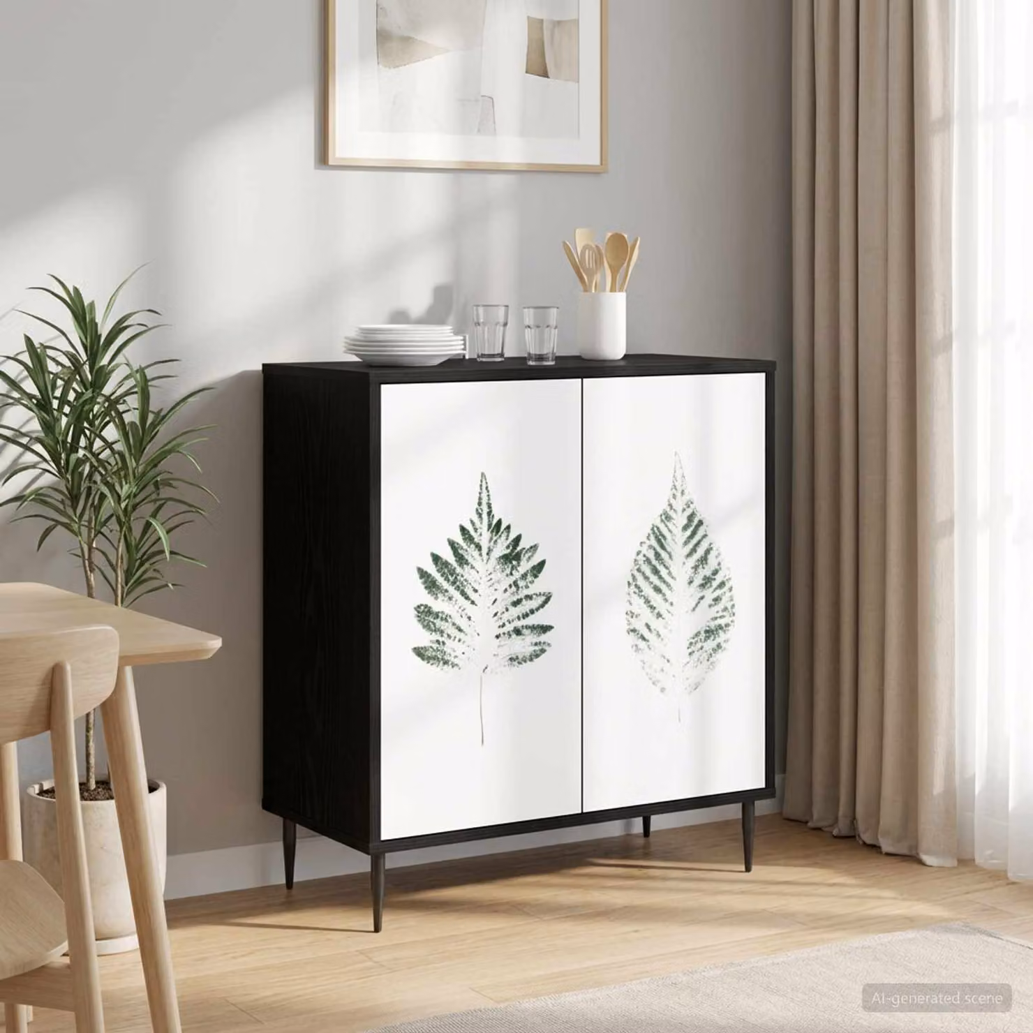 Credenza moderna vidaXL HANAU in legno ingegnerizzato nero, L: 69 cm, P: 33 cm, H: 76 cm