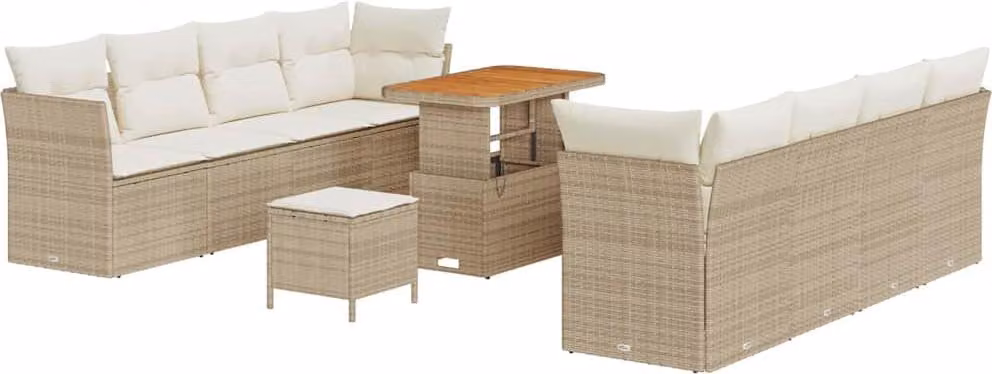 Set Divano da Giardino 11 pcs Beige polyrattan