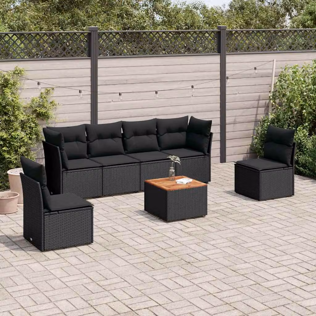 vidaXL Set Divani da Giardino a L con Cuscini 7pz in Polyrattan Nero – 1