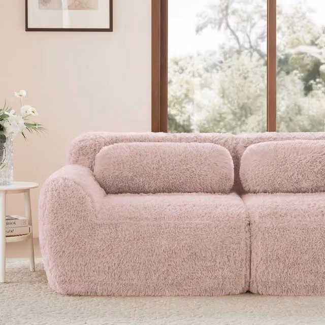 Divano senza braccioli Aviana Zephmum con cuscini in tessuto rosa