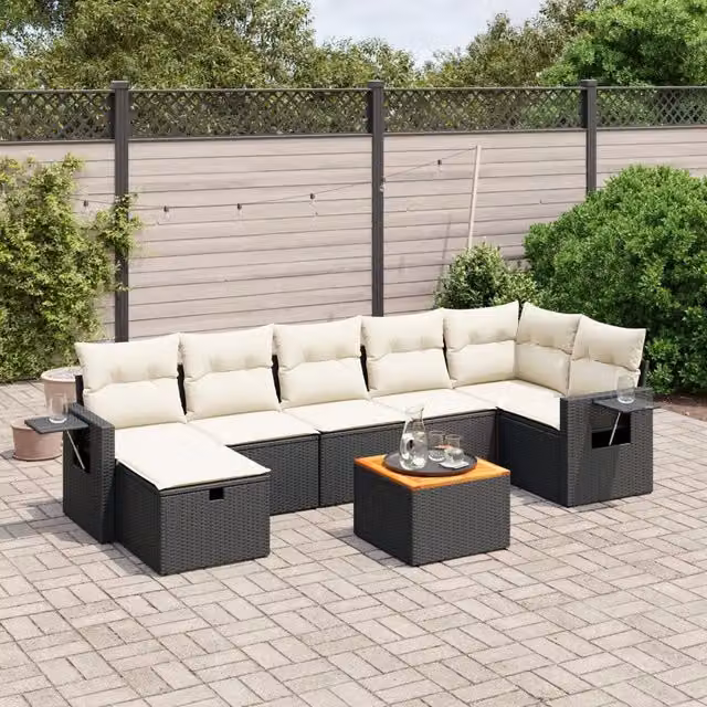 Set Divani da Giardino con Cuscini 8 pz Nero in Polyrattan 3264955