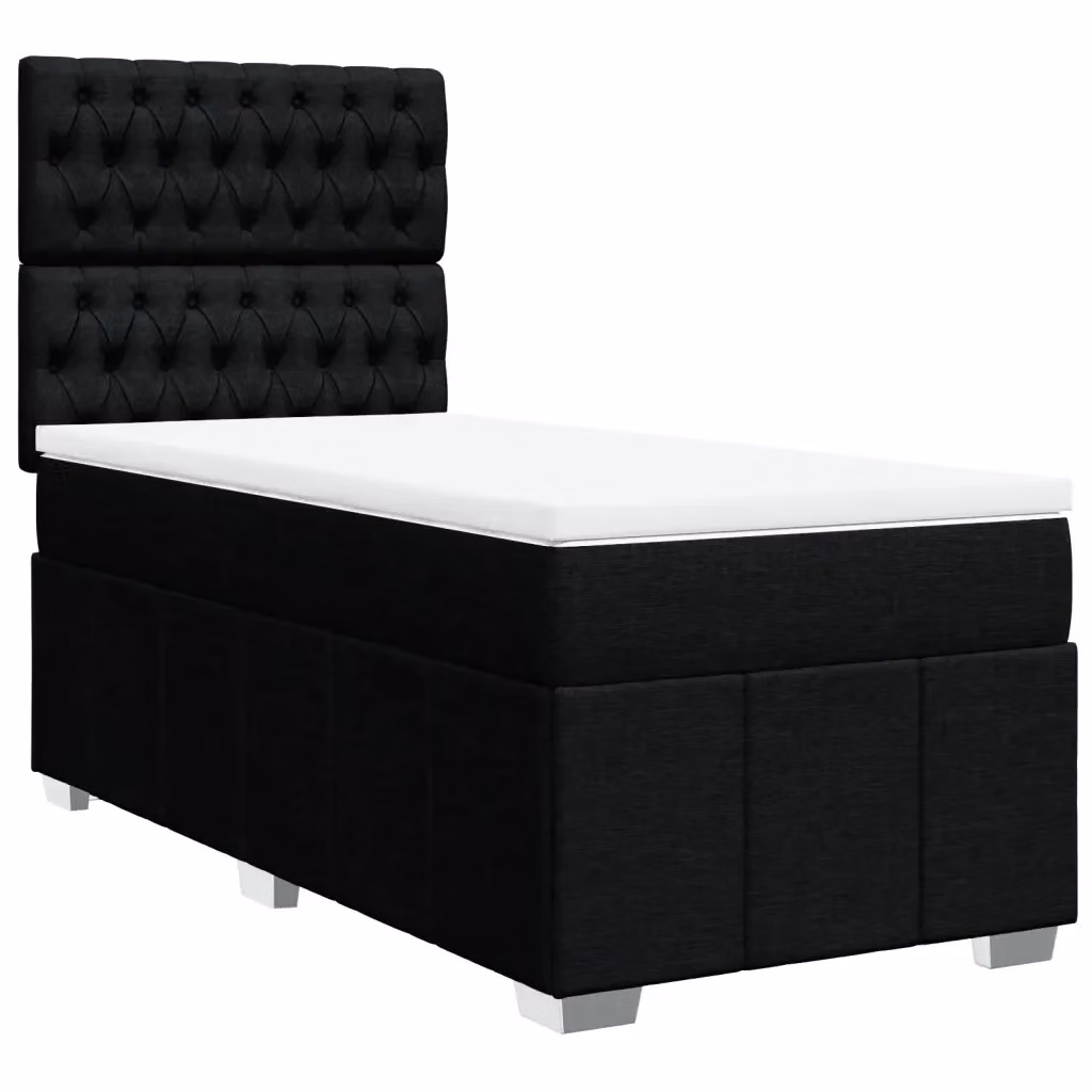Letto Ibrido vidaXL con Giroletto a Molle e Materasso in Tessuto Nero e Bianco L/P: 90 x 190 cm – 2