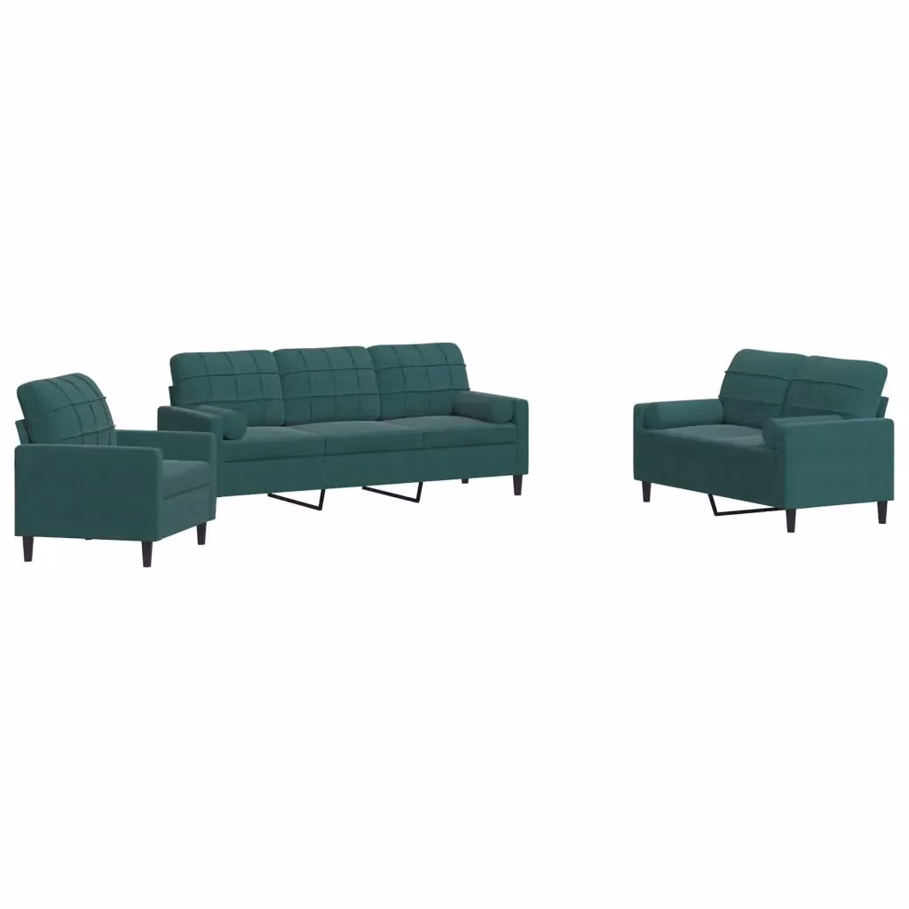 vidaXL Set di Divani 3 Pezzi Moderno in Velluto Verde con Cuscini e Struttura in Metallo – 2