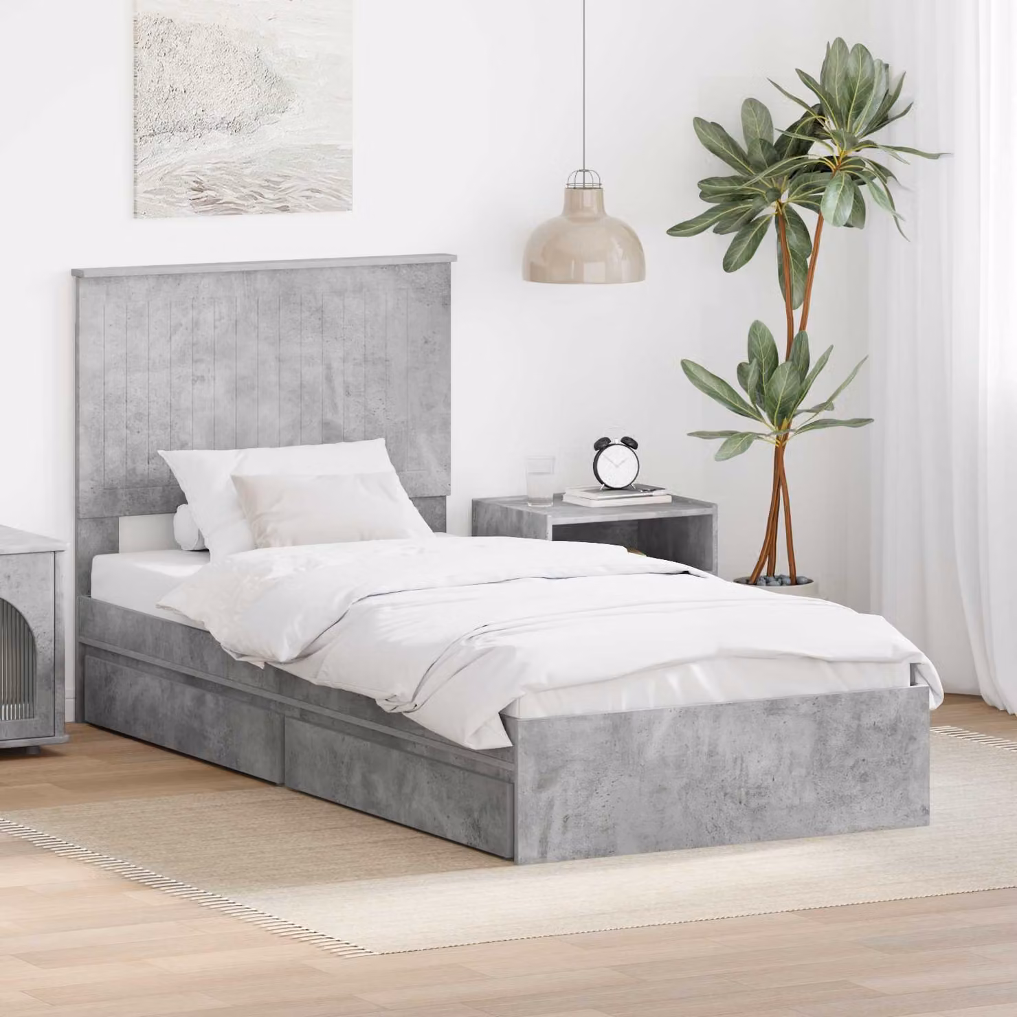 Letto con contenitore e cassetto vidaXL in legno, Grigio cemento, 90 x 190 cm