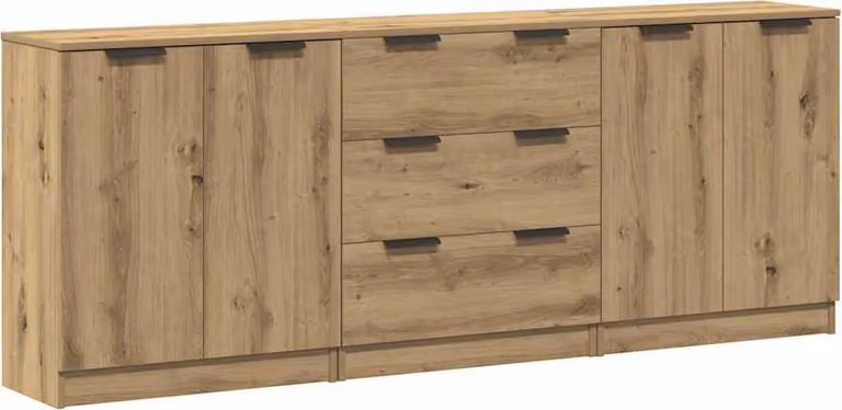 Credenze 3 pz Rovere Artigianale 60x30x70 cm Legno Multistrato