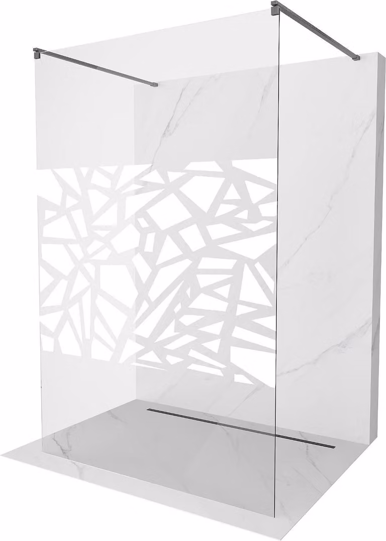 Mexen Kioto parete doccia autoportante 100 x 200 cm, motivo bianco 8 mm, grigio canna spazzolato - 800-100-002-66-85
