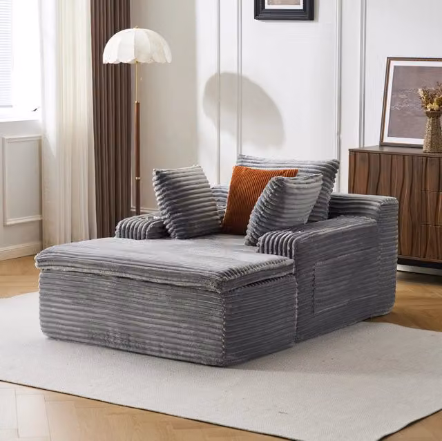 Divano da pavimento con chaise longue 165x112x63 cm grigio in velluto a coste