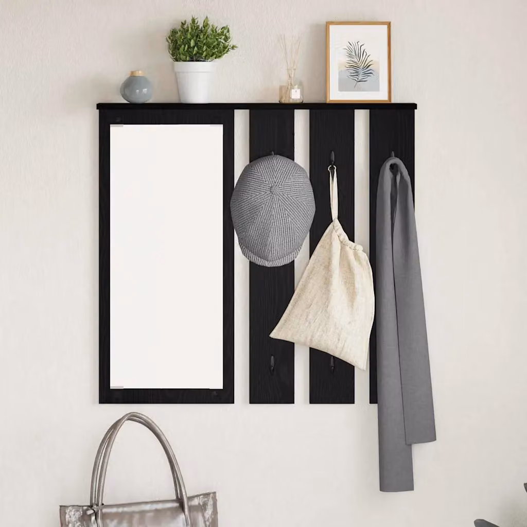 vidaXL Appendiabiti a muro moderno in legno e metallo nero, L 84 cm x P 10 cm x H 80 cm
