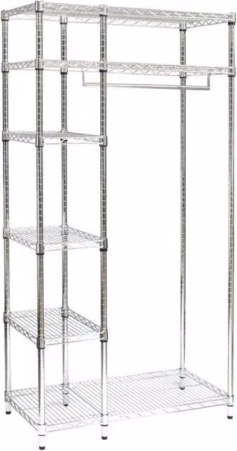 Scaffale metallico con kit appendiabiti Archimede Serena Group, colore argento, L: 46 cm, P: 91 cm, H: 180 cm