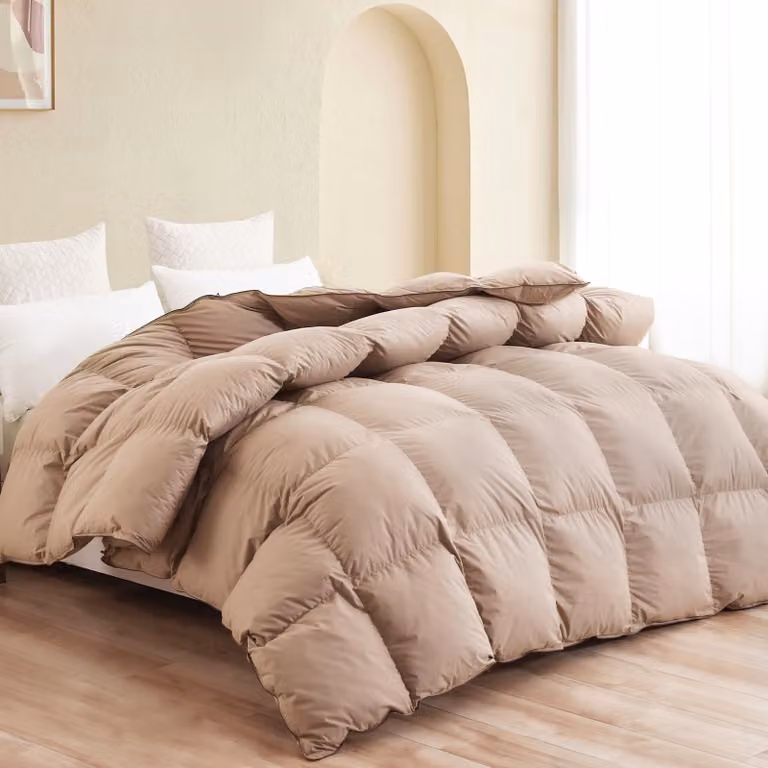 Piumino matrimoniale queen size, color kaki, 229x229 cm, adatto per tutto l'anno