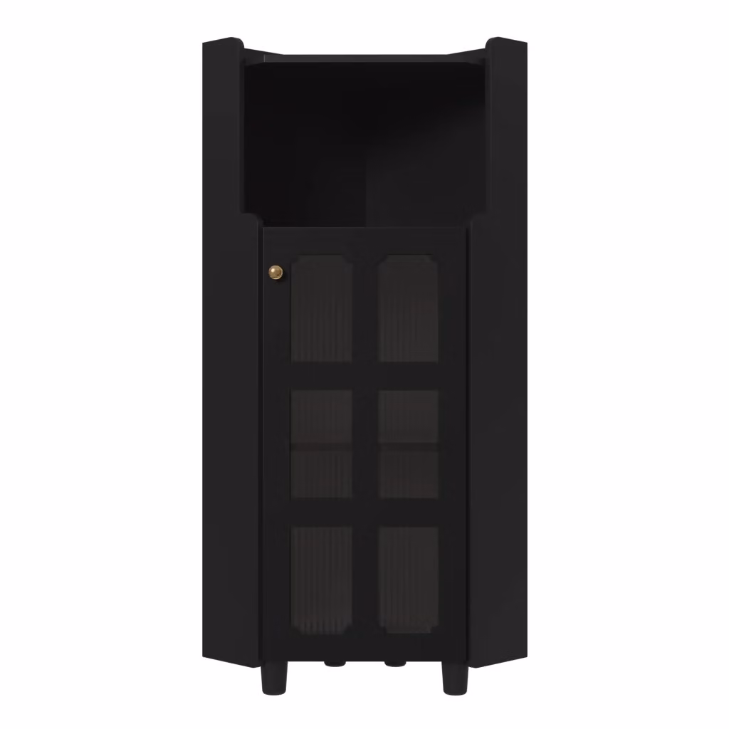 Armadio angolare Minimal nero lucido con ante in vetro e illuminazione LED L/P/H: 124 x 63,5 x 63,5 cm – 2