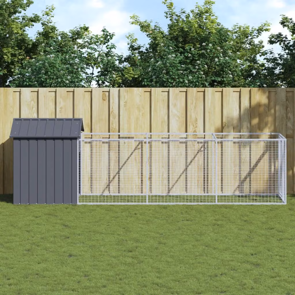 Casetta per cani vidaXL in acciaio zincato con tetto antracite, resistente alle intemperie, L 405 x P 117 x H 123 cm