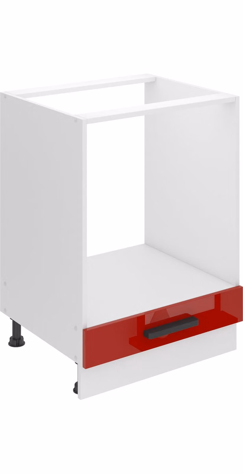 Base da cucina Belini, base da cucina larga 60 cm. Base per cucina SDP senza piano di lavoro. Mobile da cucina senza anta, con cassetti, rosso lucido