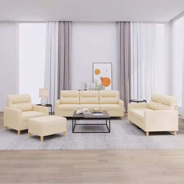 Set di divani 4 pezzi vidaXL beige in tessuto con pouf e cuscini per soggiorno