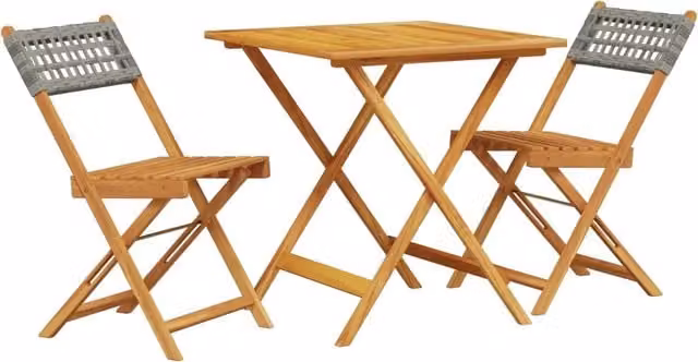 Set da Bistrot 3 pz | Set Salotto da Giardino Grigio in Polyrattan e Legno Massello