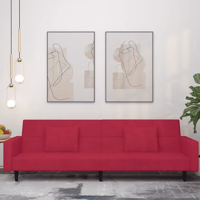 Divano Letto a 2 Posti con 2 Cuscini-Sofa Letto 2 Posti-Daybed Rosso Vino in Velluto 188121