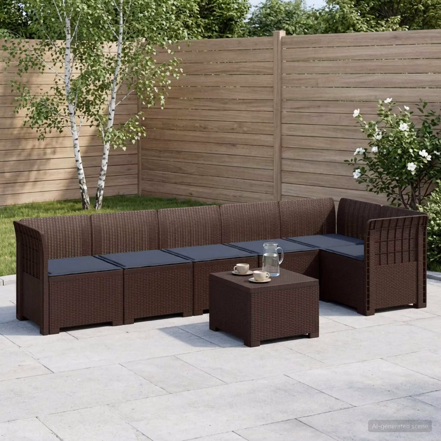 Set da giardino vidaXL moderno a forma di L con divano da 3 posti, angolo, tavolino e cuscini in rattan resistente alle intemperie, disponibile in marrone o grigio