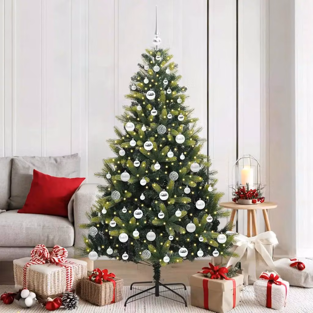 Albero di Natale Artificiale con 300 LED Bianco Caldo vidaXL, Verde, Altezza: 180 cm