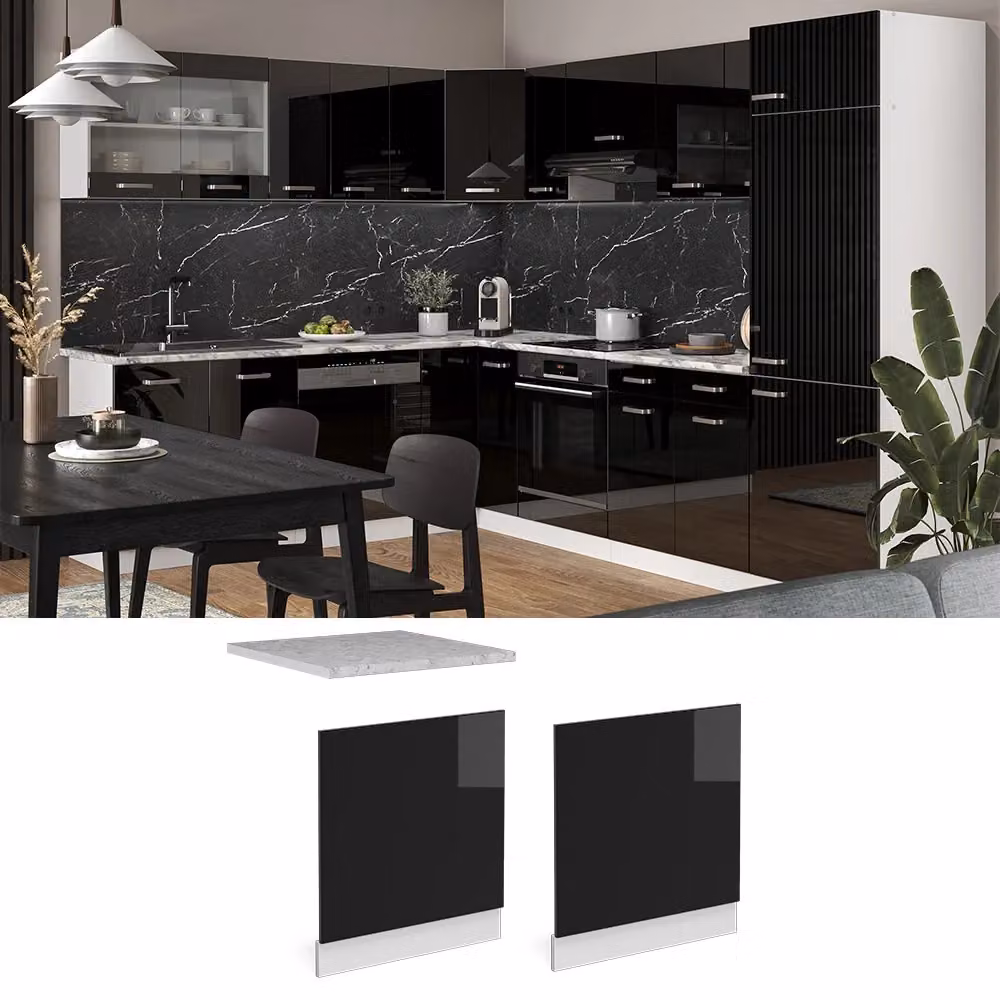 Pannello frontale R-Line Vicco in plastica lucida, colori Nero/Bianco e Antracite, Larghezza: 60 cm – 2