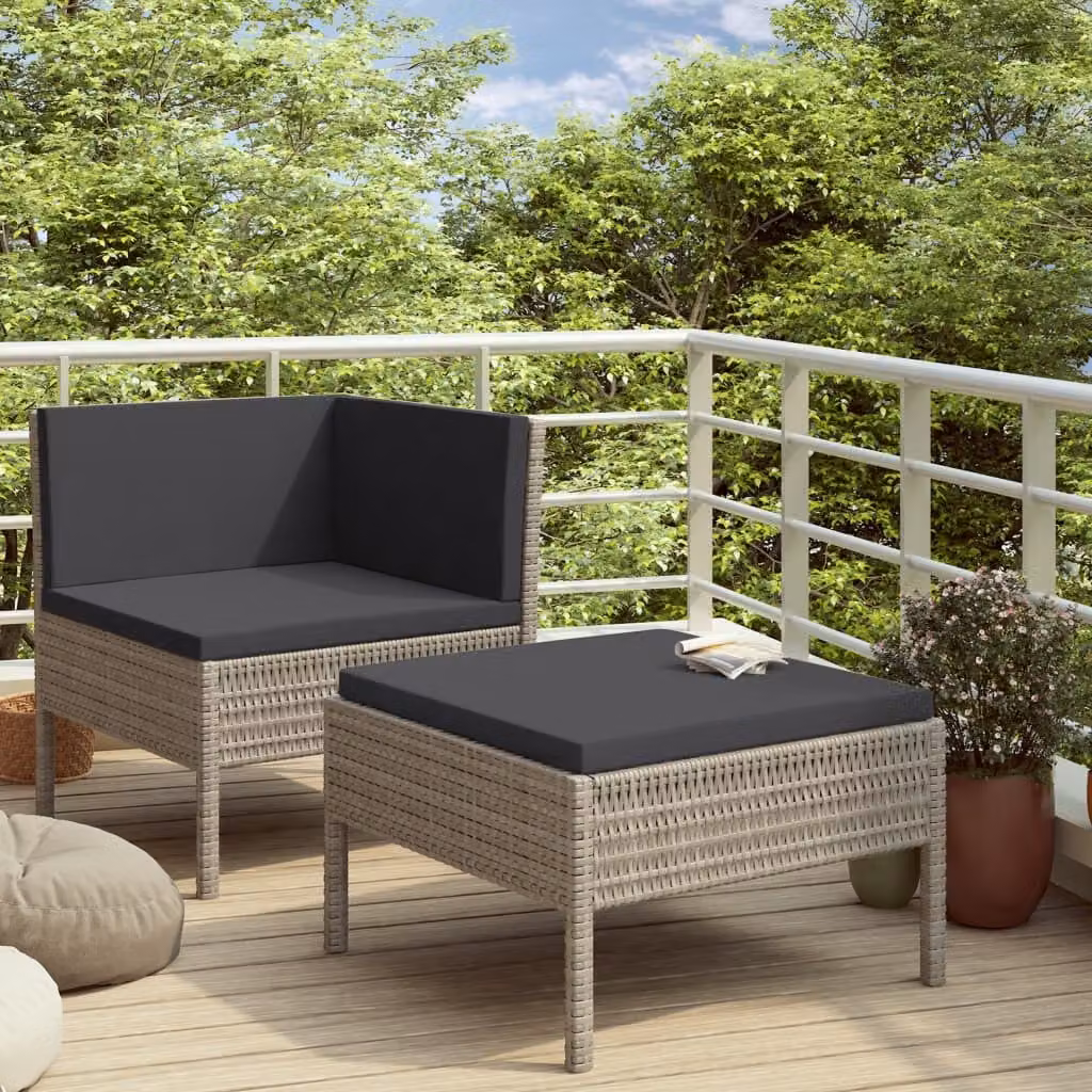 Maison Exclusive - Set da giardino a 2 pezzi con cuscini in polyrattan grigio
