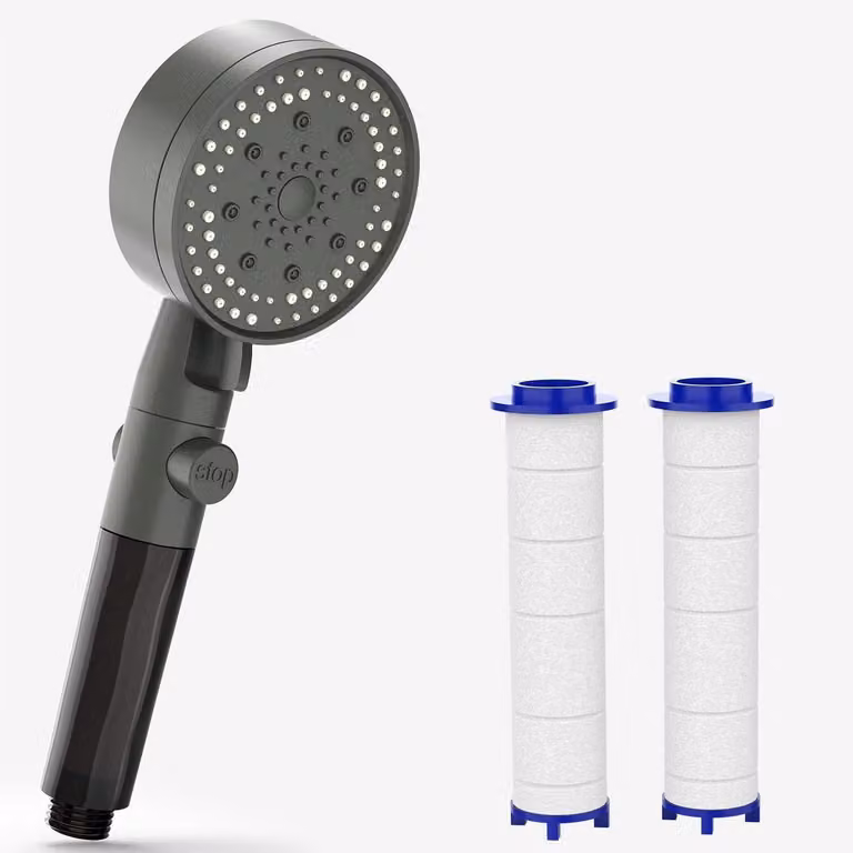 Pistola a mano con filtro e funzione di pausa, 5 modalità di getto, pistola nebulizzante, grigia, con 3 filtri