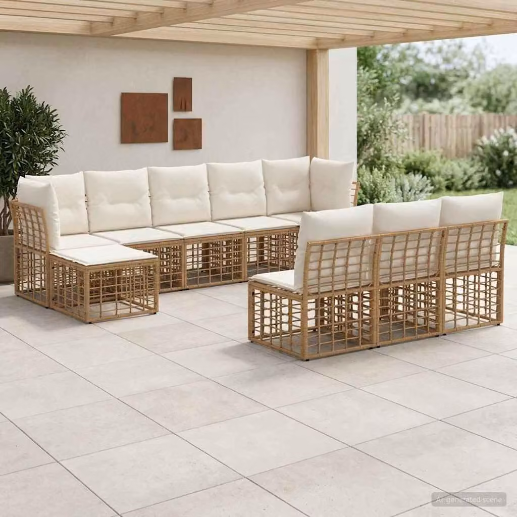 Maison Exclusive - Set da esterno per divano, 10 posti, colore naturale e crema, realizzato in poliestere