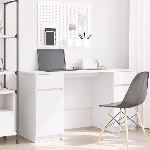 Scrivania moderna vidaXL bianca in legno MDF per ufficio in casa L: 140 cm, P: 49 cm, H: 76 cm
