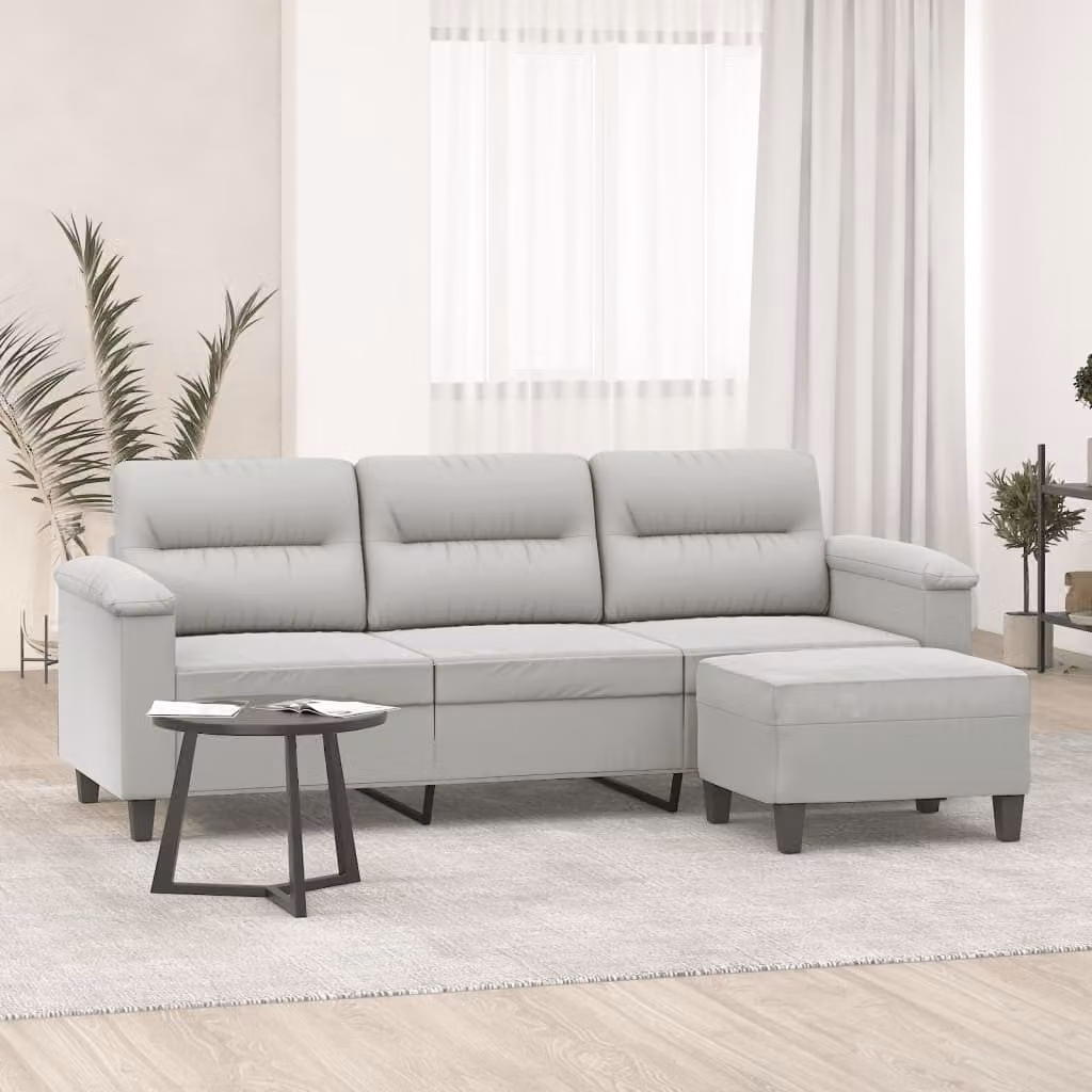 Maison Exclusive - Divano a tre posti con poggiapiedi, grigio chiaro, 180 cm, tessuto in microfibra