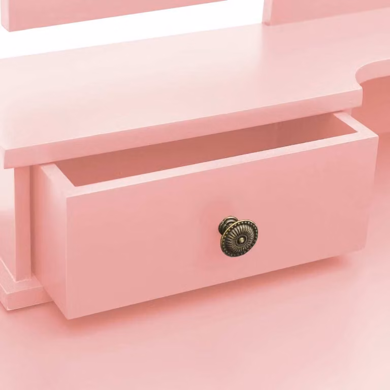 Set tavolino da toilette con sgabello Rosa 100x40x146 cm Legno di Paulownia