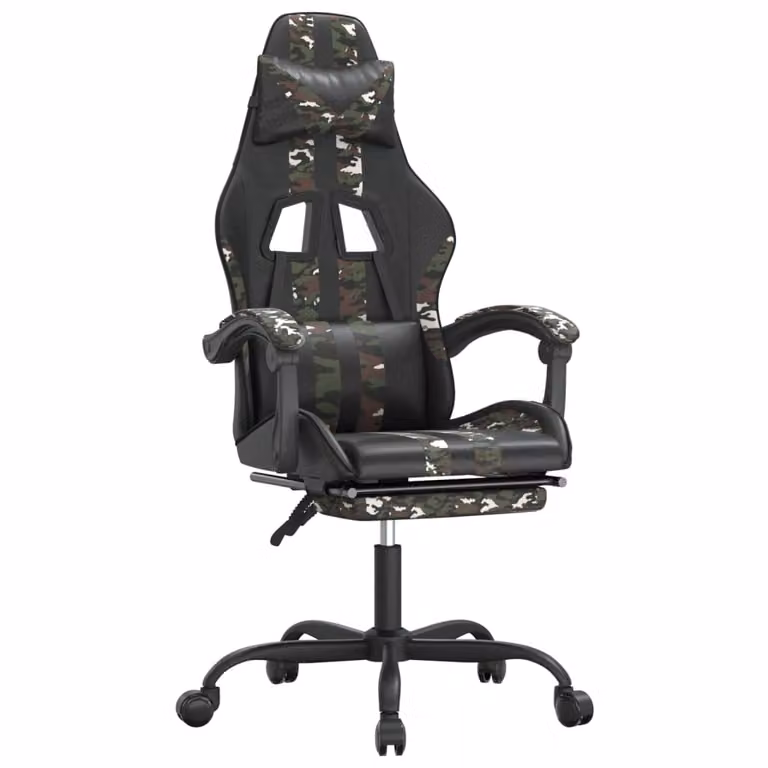 Sedia da Gaming con Poggiapiedi Nero e Mimetico in Pelle finta