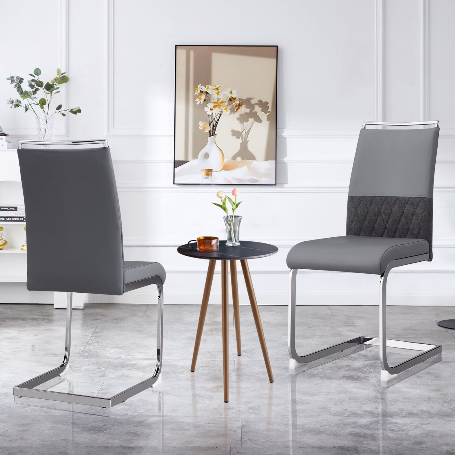 okwish: Set di 4 sedie da pranzo moderne, ideali per la cucina o l'ufficio, con schienale piatto imbottito, multifunzionali, realizzate in Poliuretanodi alta qualità e lino, colore grigio