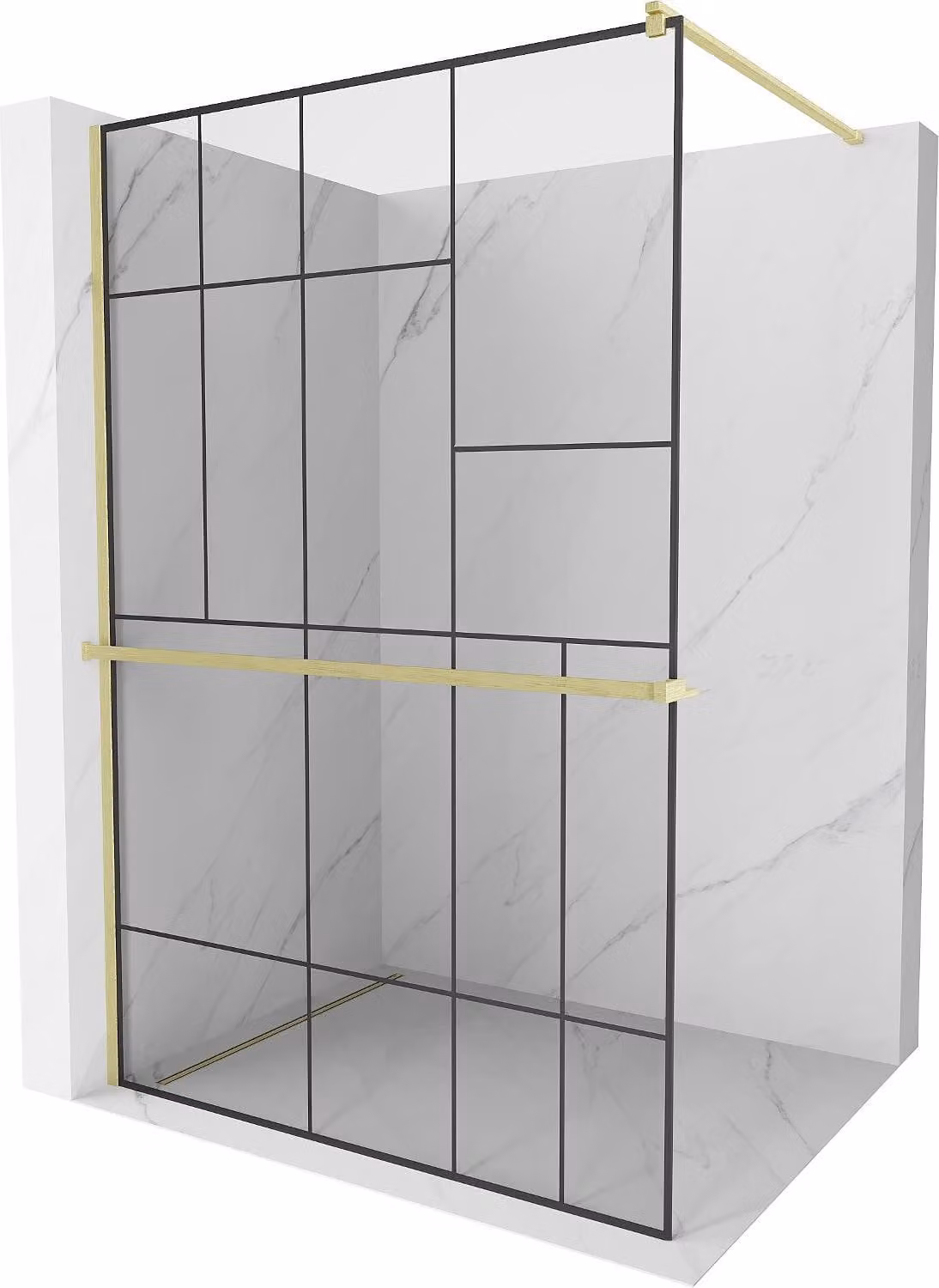 Mexen Kioto+ parete doccia con mensola walk-in 80 x 200 cm, motivo nero, oro spazzolato - 800-080-121-55-78