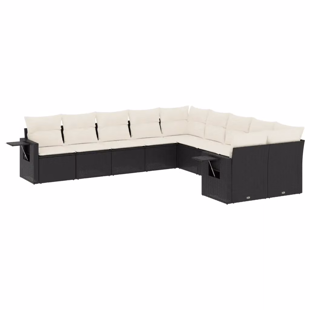 Set di divani da giardino vidaXL a forma di L con cuscini, struttura in metallo e rattan, colore nero e bianco – 2