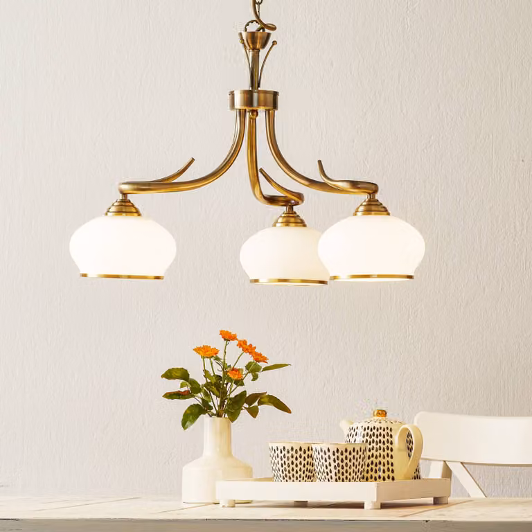 ORION Lampada a sospensione ELVIRA, dimmerabile, Bronzo / Ottone antico, Soggiorno / Sala da pranzo, Vetro, Antico, Lampada a sospensione