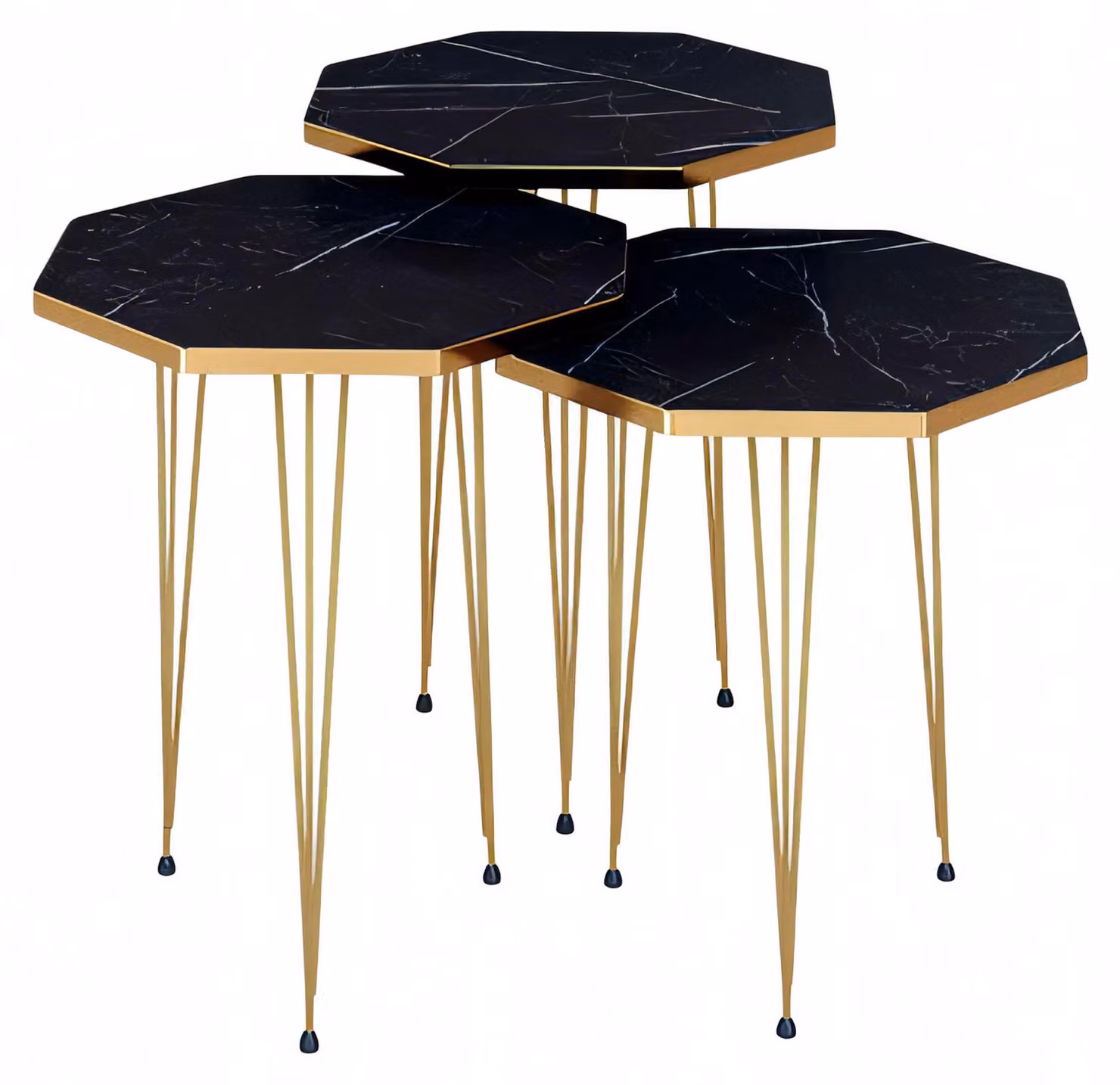 Elegantes schwarzes Couchtisch-Set aus Holz und Edelstahl