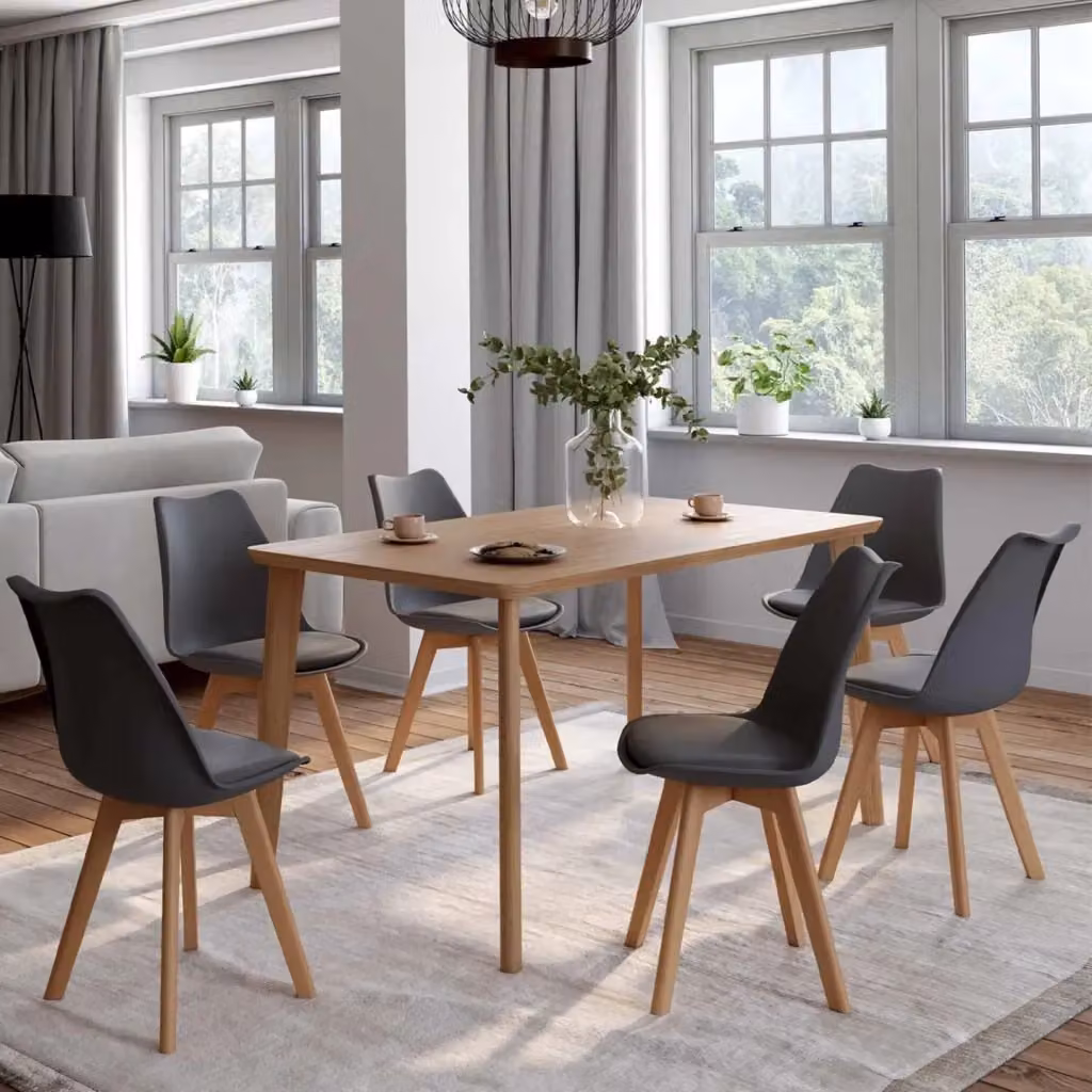 Set di 6 sedie SARA IDMarket in stile scandinavo con gambe in legno e seduta in tessuto grigio per sala da pranzo e cucina – 2