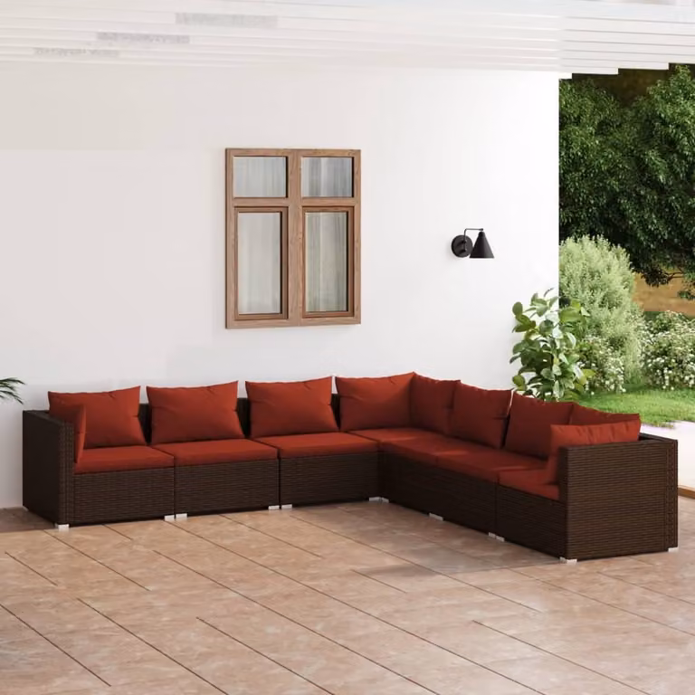 Maison Exclusive - Set da giardino da 7 pezzi con cuscini in polyrattan marrone