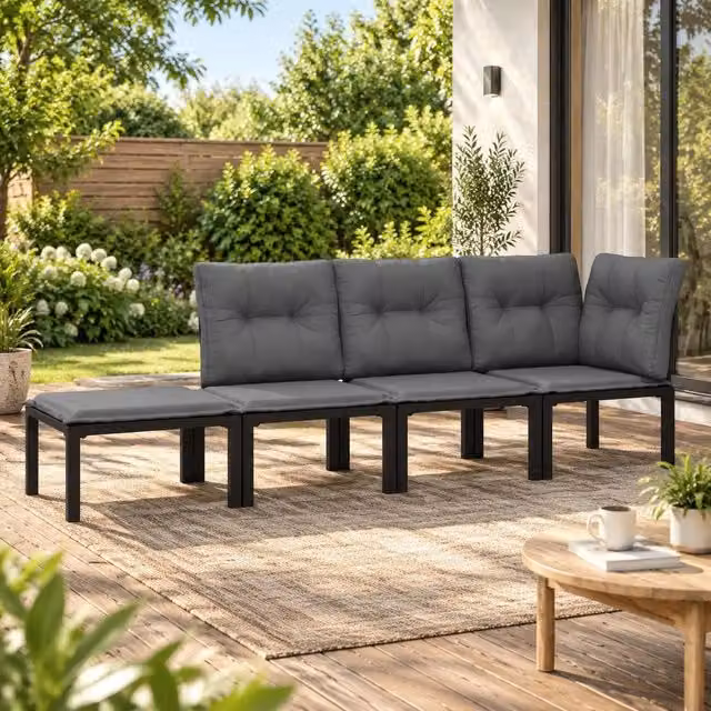 4-piece Garden Lounge Set, Black And Grey Poly Rattan