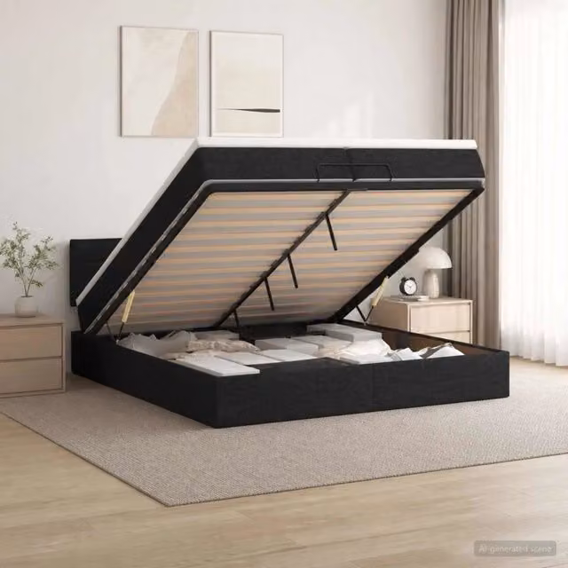Letto ottomano con materasso vidaXL nero in tessuto con base a sollevamento L/P/H: 200 x 200 x 140 cm – 1