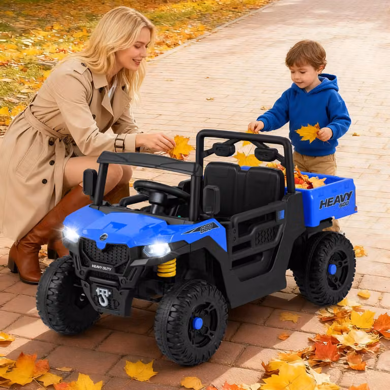 Costway Camion ribaltabile elettrico 12V con telecomando e sospensioni a molla, giocattolo elettrico per bambini Blu scuro