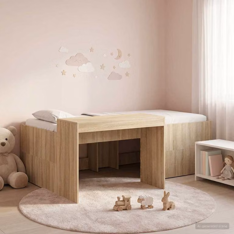 Letto a soppalco esclusivo con scrivania per bambini, finitura Sonoma, dimensioni 75 x 190 cm
