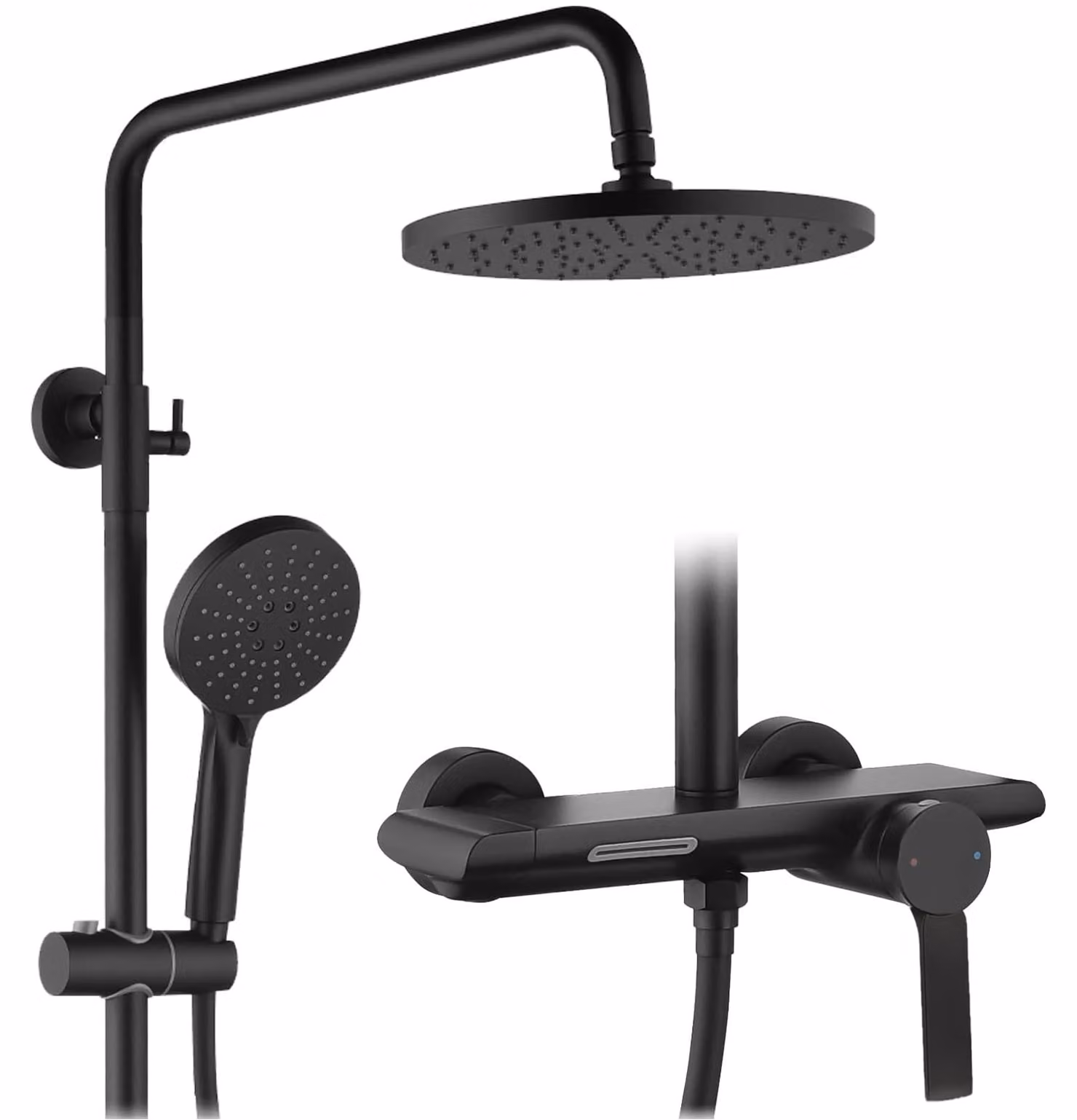 Sistema doccia da 260 mm, con soffione a pioggia, doccetta manuale a 3 getti, colore nero