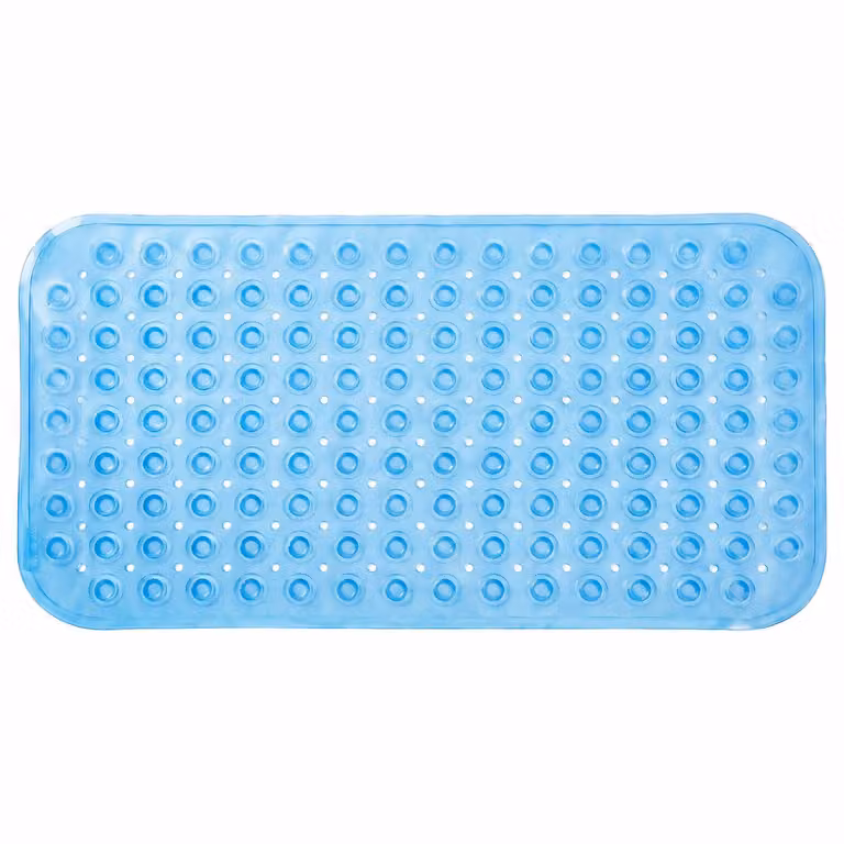 Tappetino antiscivolo per vasca da bagno, 71 x 37,5 cm, tappetino doccia in PVC con ventose, colore blu