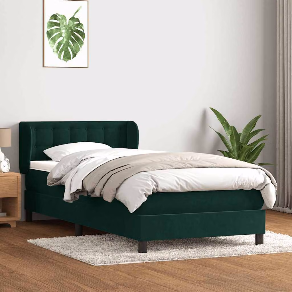 vidaXL Giroletto a Molle Ibrido con Materasso in Velluto Verde Scuro e Struttura in Legno di Larice L: 83 cm, P: 223 cm, H: 88 cm