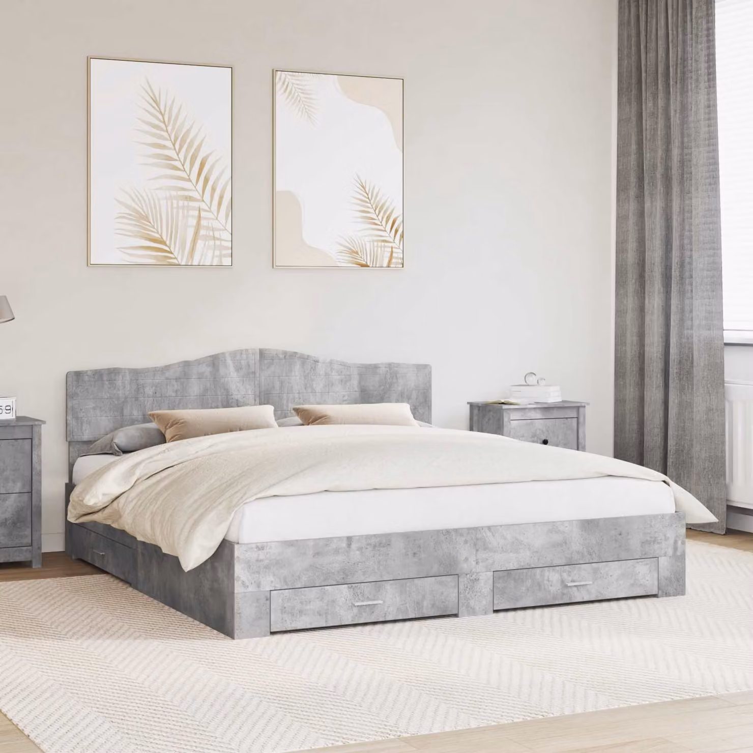 Struttura del letto con cassetto vidaXL in legno MDF Grigio, L/P: 200 x 200 cm, H: 90 cm