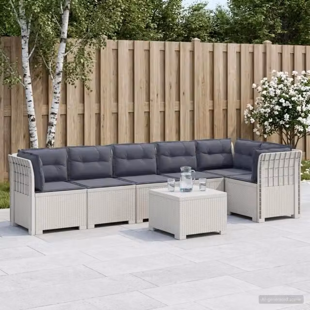 Divano da Giardino 6 Posti con Cuscini Aspetto Rattan PP Bianco 3444133