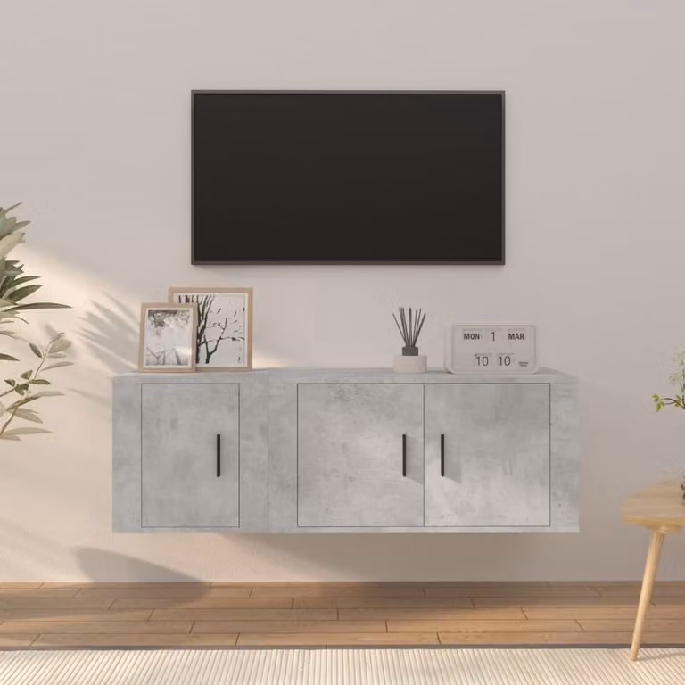 Set di mobili porta TV da parete vidaXL in 2 pezzi, colore grigio cemento, in legno e MDF per il tuo soggiorno